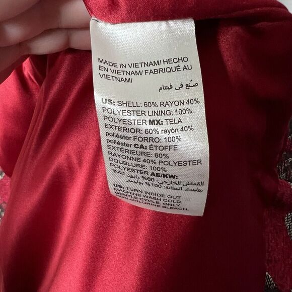 Chicos Jacket Topper Womens Size 2 US 12/14 Red Floral Jacquard Tapestry - Picture 11 of 16